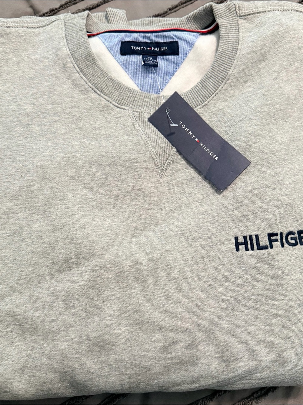 Tommy Hilfiger Men's Heather Gray Crewneck Sweatshirt with Navy Logo